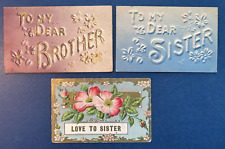 3 Sister, Brother Greetings Antique Postcards. EMB. Gold, 2 Air Brushed,Glitter picture