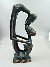 L👀K Vintage Hand Carved Wood Figure Statue of Man & Woman Kissing  picture