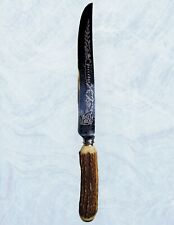 Vintage Peeredge Stainless Carving Knife Sheffield England Stag Handle 13” picture