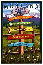 Glacier National Park Montana Destination Signpost Lantern Press postcard picture