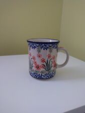 Boleslawiec Poland Pottery Mug Blue Pink Flower  picture