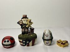 Lot Of 4 Trinket Boxes Lady Bug Bob Mackie Heart Patriotic Etc picture