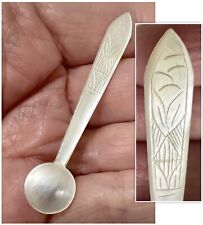 Vintage Tiny 2” (5cm) Hand Engraved MOTHER OF PEARL Caviar Spoon picture