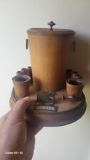 ANTIQUE CIGAR TOBACCO HOLDER WITH FIGURAL CIGAR CUTTER WOOD & BRASS C1800S picture