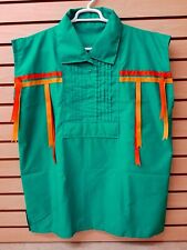 NICE NEW XL PLEATED FRONT GREEN NATIVE AMERICAN INDIAN SLEEVELESS RIBBON SHIRT picture