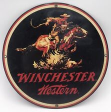 Ande Rooney Round Winchester Western Rider Porcelain Enameled Sign 11
