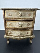 Vintage Italian Florentine Toleware Style Gold Gilt Jewelry Box Three Drawers picture