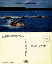 Racing boat flying off huge fish head exaggeration humor unused chrome postcard picture