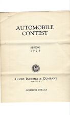 c.1925 Automobile Contest Globe Indemnity Company Complete Details RARE MINT picture