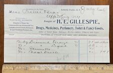1896 billhead Gillespie medicines electric cutlery bottler soda Ausable Forks NY picture