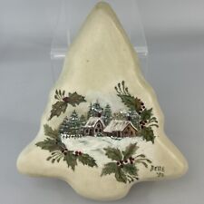 Vintage Beautiful Hand Painted Christmas Tree Trinket Box - Country Winter Scene picture