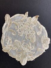 EXQUISITE ANTIQUE/VINTAGE SOCIETY SILK HAND EMBROIDERED W/DRAWN WORK DOILY picture