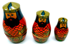 Vintage Russian Nesting Doll Kings Hand carved Wood 3 Trinket Boxes picture