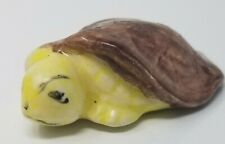 Figurine Turtle Tiny Handmade Yellow Brown Ceramic Vintage  picture