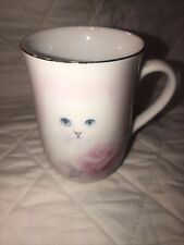 Vintage Otagirl Coffee Mug White Persian Cat/ Kitten Pink Rose Signed picture