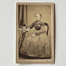 Antique CDV Photograph Young Lady Teen Girl Great Dress Civil War Era Perry NY picture