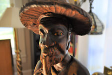 Haitian Hand Carved Wood Sculpture Wood Carving Sugarcane Man w/ Pipe Very Old picture