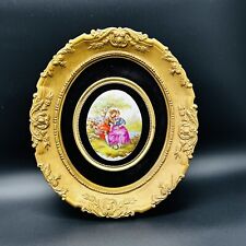Vintage B&S Creations NY Oval Velvet Frame w/Porcelain Man & Woman Center 11.5