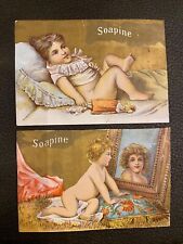 2 Beautiful Babies Golden 1800's AD Trade Cards SOAPINE Providence Rhode Island picture