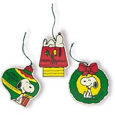 Set of 3 Peanuts Snoopy 1977 Wooden Christmas Ornaments c picture