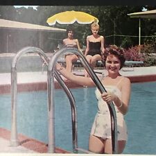 Vintage Holiday Inn Elyria Lorain OH Ohio Postcard Poolside Lady Bathing Suit picture