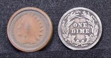🔥 Antique Indian Penny Expanded Shell Fits Over 1914 Silver Dime - Coin Magic picture