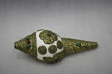 Antique Tibetan Asta Mangal Inlay Left conch Shell Trumpet Instrument  Nepal picture