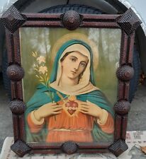 RARE Antique (Sawtooth) Tramp Art Religious Virgin Mary Picture Frame picture
