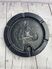 VTG Cast Aluminum Metal Horse Ashtray Western Pipe Cigar Ash Tray 9” Man Cave picture