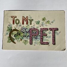 To My Pet Postcard Bas Relief Floral Posted 1908  picture