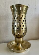 Vintage Solid Brass Footed Candle Holder Made In India Star Design picture
