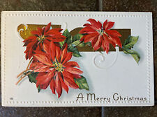 Vintage “A Merry Christmas” Poinsettia Flowers Postcard picture