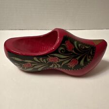 VINTAGE Red Holland Dutch Wooden Shoe Hand Painted w/Floral Motif picture