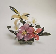 Vtg Chinese Quartz Onyx Jade Carved Stone Flower Pot Planter 7