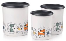 Tupperware Pawsome Pets~3-Pc~One Touch Canister Set~Black Seals~NEW Cute NLA picture