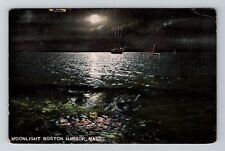 Boston Harbor, MA-Massachusetts, Moonlight Ships Antique c1913, Vintage Postcard picture
