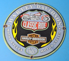 VINTAGE HARLEY DAVIDSON MOTORCYCLE PORCELAIN CLASSIC RIDE GAS STATION PUMP SIGN picture