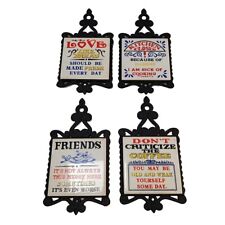 Set 4 Vtg Cast Iron Trivet 7-Star Don't Criticize the Coffee Kitchen Taiwan Gift picture