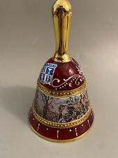 Vintage KB Italy Ruby Red Bell Village Scene Gold Handle And Accents 5” picture