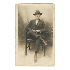 RPPC Antique Real Photo Postcard Skinny Identified Dapper Man 1910s Photograph picture