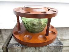 Vintage Estate Pipe Rack Humidor Jar Green Glass Walnut Wood Fairfax USA Made picture