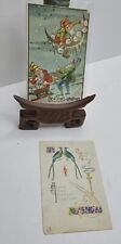 2 Antique New Year Greetings Postcards Embossed Birds  Elves picture