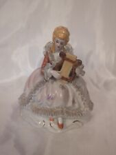 Antique Porcelain Victorian Woman Playing Harp picture