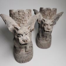 Gargoyle Bookends Pair Statues Hand Cast Halloween  Aged Cement Castle Winged picture