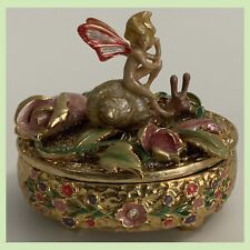 KIRKS FOLLY Fairy On A Snail W/Flowers Gold Tone Trinket Box—2⅜x2¼” - Beautiful picture