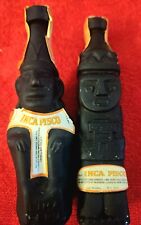 Two Vintage Inca Pisco Collectible Mini Bottles Black Matte Glass Tiki Sealed picture