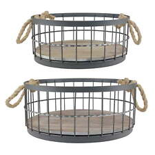 Stonebriar Decorative Wire and Wood Coastal Baskets, Set of 2 picture