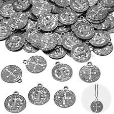 120Pcs St. Benedict Medals Pendant Silver Toned Charm Pendant for Jewelry Making picture