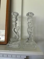 Vintage Mma Koi Fish Dolphin Fine Glass Candle Holders - Pair picture