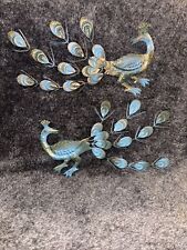 Pair Of Mid Century Modern Peacock Wall Hanging Pressed Tin 21” X 11” Each. MINT picture